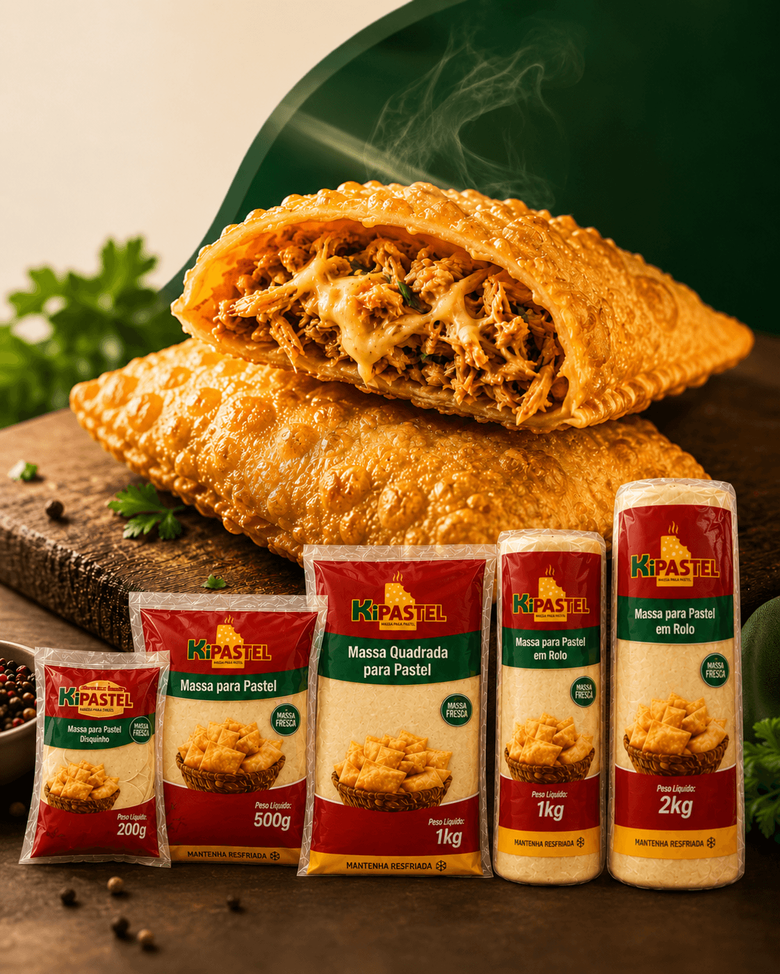 Linha de produtos KiPastel com pastel crocante e recheio suculento
